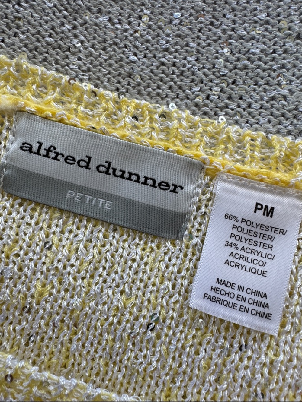 Alfred Dunner Petite yellow gray ombré glitter sequin short sleeve sweater PM - Picture 8 of 8
